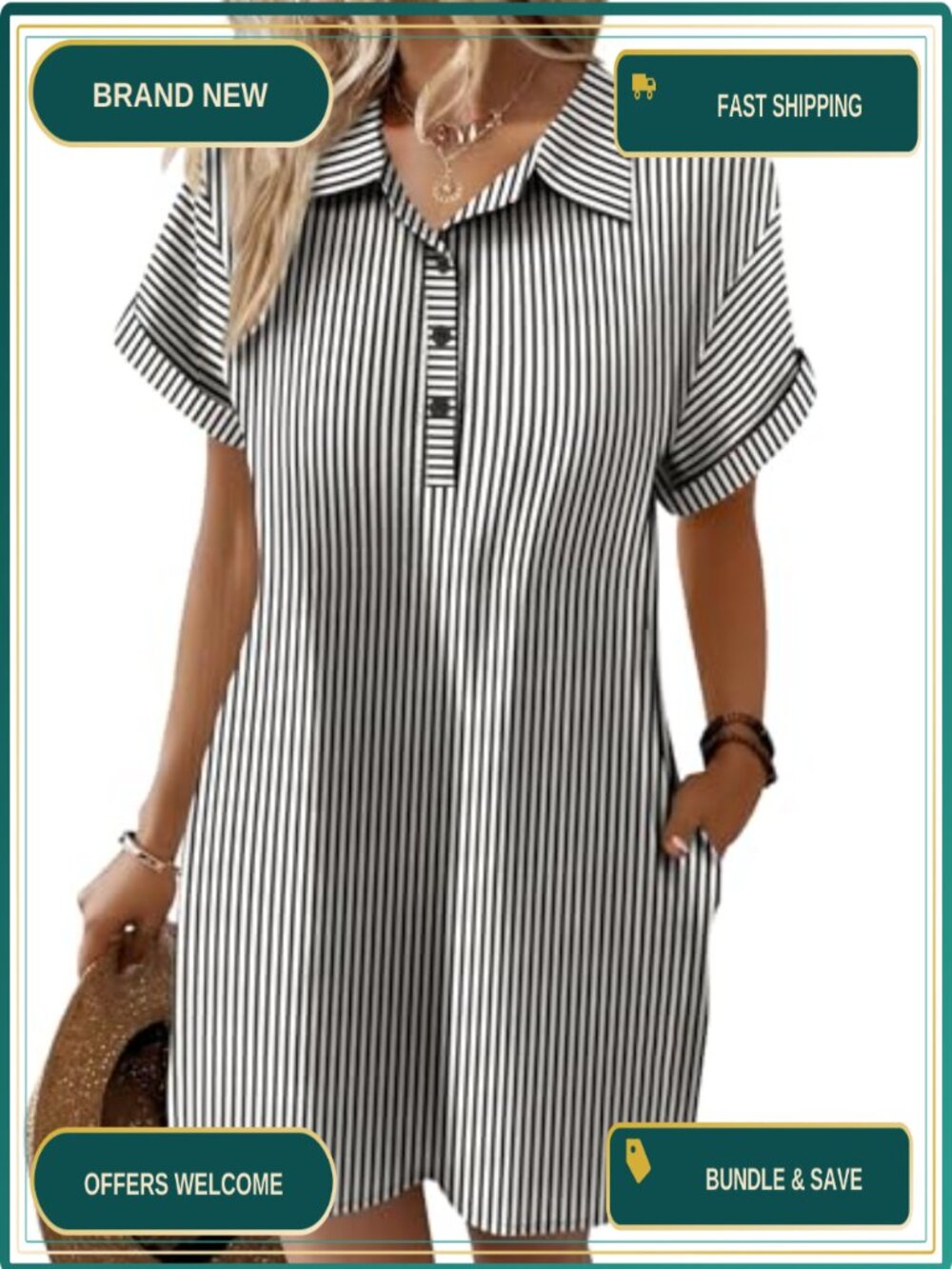 Cotton Button Down Short Sleeve Dress with Pockets Casual Summer Beach Cover Up